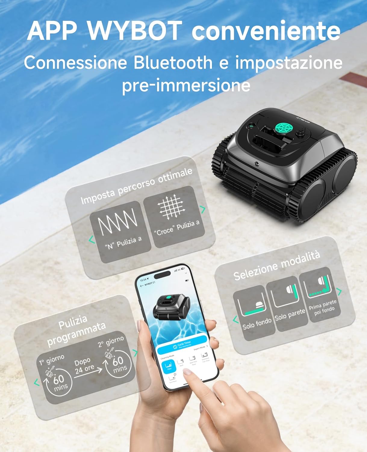 WYBOT C1 – Robot Piscina Senza Fili (Fondo + Pareti)
