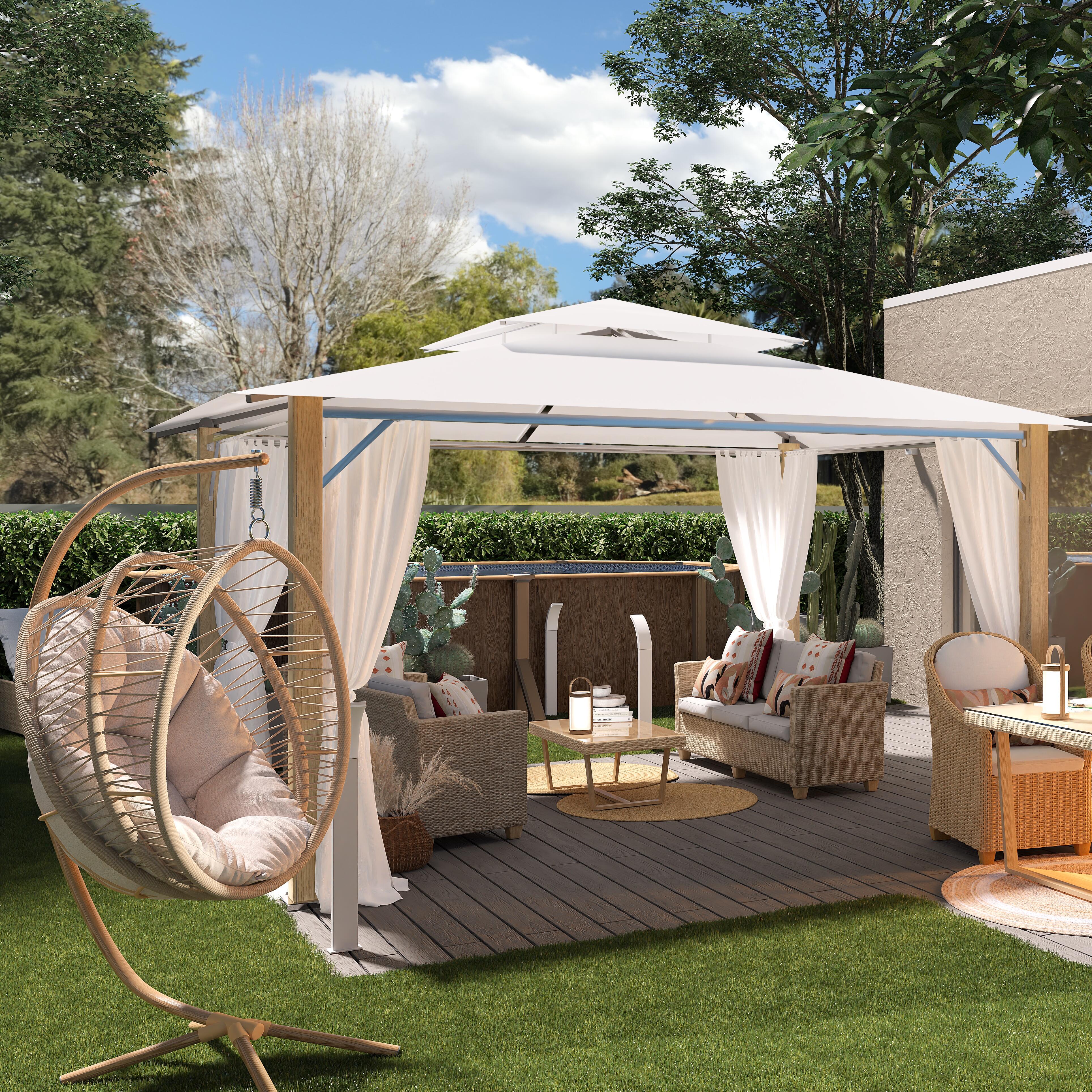 Salotto da giardino Medena NATERIAL 5 posti beige con cuscini bianchi
